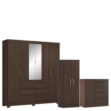 Imagem de Guarda Roupa Casal Cádis Com Multiuso Viena Com Cômoda Montevidéu Café