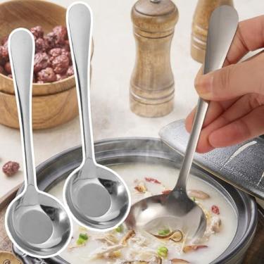 Imagem de 2 colheres de sopa de aço inoxidável com cabo longo, cabeça redonda, lavável na lava-louças, colher de sopa, óleo e tempero para cozinhar (17,4 x 5 cm)