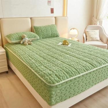 Imagem de Jogo de lençol com elástico alto, extramacio, respirável, colcha, de veludo, quente, de flanela felpuda, verde, 150 x 200 cm