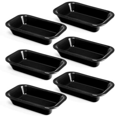 Imagem de Kit 6 Travessa Refratária Cerâmica Retangular Assadeira para Servir Multiuso Forno, Micro-ondas, Restaurantes Self Service (Preto, 550 ml)