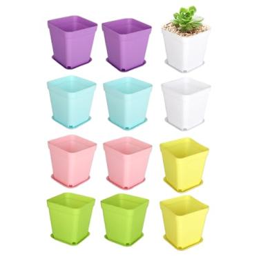 Imagem de Pacote com 12 mini vasos de plantas quadrados, vasos de plástico de 7,6 cm de 6 cores para mudas, recipientes de jardim interno e externo para quarto, escritório e varanda