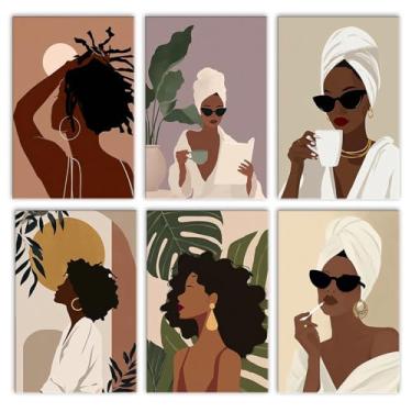 Imagem de Tucocoo Pacote com 6 kits de pintura por números para adultos, faça você mesmo, pintura por números em tela, mulher africana, fácil de pintar, menina negra, faça você mesmo, para decoração de parede
