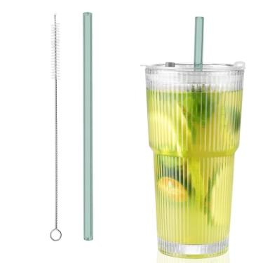 Imagem de 1 pacote com canudo de vidro verde escuro reutilizável de 0,8 cm x 20 cm com escova de limpeza, fácil de limpar, adequado para Stanley, café e cola