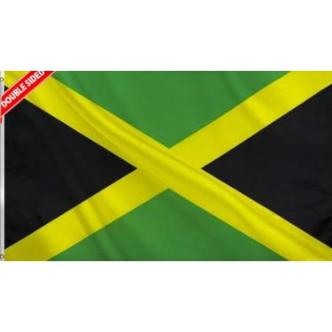 Imagem de HVATLTL Bandeira de barco Jamaica dupla face 3 camadas 30 x 45 cm, nylon 220D resistente, cores vivas, bandeiras náuticas nacionais jamaicanas com 2 ilhós de latão para barco, quadriciclo, caminhão