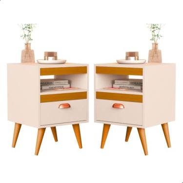 Imagem de Kit 2 Mesa De Cabeceira Para Quarto Com Pés e Gaveta Com Nicho Criado Mesinha Canto mesa de cabeceira com gaveta 56×34×31cm(Off White/Ype)