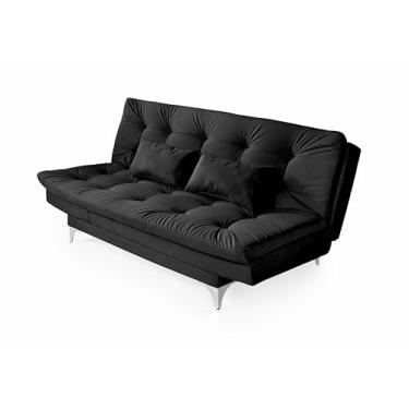 Imagem de Sofá-Cama Versátil Casal Premium Veludo Preto 3 Lugares e 5 Posições Casa Imperial