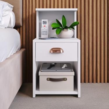 Imagem de Cama com cabeceira dupla com gaveta e nicho - Montagem fácil 30×33×68 cm(CLEO -BRANCO)