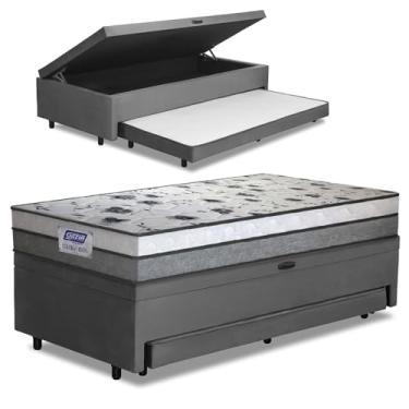 Imagem de Cama Bibox Baú com Colchão Fort Solteiro e Cama Auxiliar Conjugada 88x188x67cm Bela