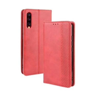 Imagem de Capa para Umi UMIDIGI X,Retro Flip magnético,Caso de telefone de couro PU,Design de carteira com 3 slots de cartão e 1 clipe de dinheiro -Red