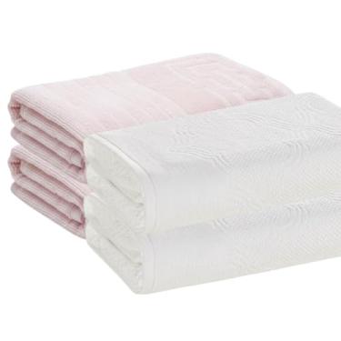 Imagem de Kit 4 Toalhas De Rosto Karsten Algodão Premium 48 x 80cm (Branca/Rosa)
