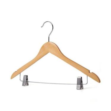 Imagem de Cabide De Madeira Envernizado Com Presilhas Gancho Giratório