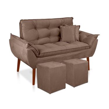 Imagem de Kit 01 Namoradeira Opala 02 Puff Quadrado 02 Almofadas Capuccino