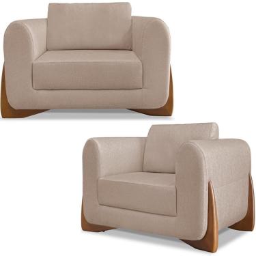 Imagem de Kit 2 Poltronas Jolie 1 Lugar Pes Boomerang Linho Areia Ezz Areia