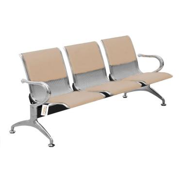 Imagem de Cadeira Longarina Com Est Cromada 3 Lugares Colors Bege