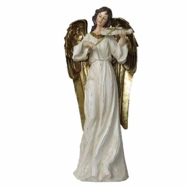 Imagem de Anjo Decorativo Violinista Musico Resina Enfeite Natal 38cm