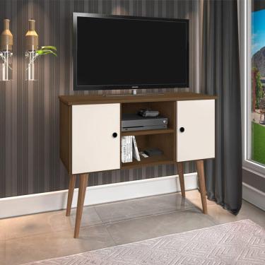 Imagem de Estante Rack Viena Clássico 90cm Com Portas - Imbuia E Off White