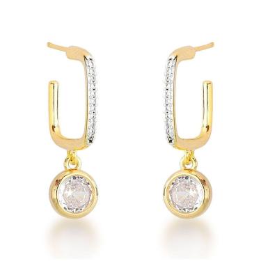 Imagem de Brinco Argola Quadrado Com Ponto De Luz Banhado A Ouro 18k