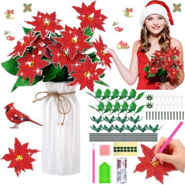 Imagem de Fiwochic 12 conjuntos de artesanato para meninas, 8 a 12 anos, buquê de flores de diamante, poinsétia, kits de pintura de diamante, faça seus próprios kits de diamantes para decoração de quarto de
