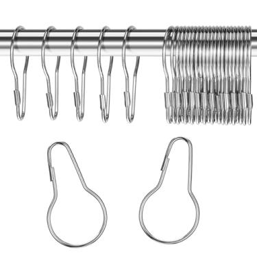 Imagem de Queekay 100 ganchos de metal para cortina de chuveiro, clipes para pendurar, anéis práticos de cortina de chuveiro, cabides para banheiro, quarto, cozinha, casa, aplicações (prata, 5 x 2,5 cm)