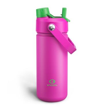 Imagem de ENCOOL Insulated Water Bottle with Straw Stainless Steel Water Bottle, Leak-Proof, BPA-Free, Double Wall Vacuum Keeps Cold for 24 Hours for Sports, Travel, School (18 oz, Knockout Pink)