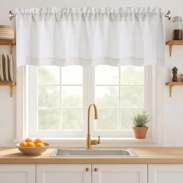 Imagem de Ebesto Saia natural para janela de 45,7 cm de comprimento, cortina de janela pequena texturizada de serapilheira de linho, com filtro de luz, para cozinha, banheiro, sala de estar, 1 peça, 152 cm L x