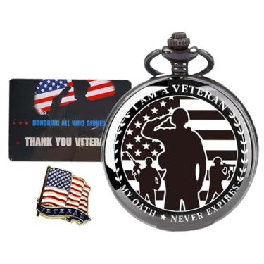 Imagem de DerMacht Presentes para veteranos, relógio de bolso para veteranos com crachá militar, caixa de presente preta, melhor presente de dia dos veteranos gravado, Preto, A. Preto, veterano