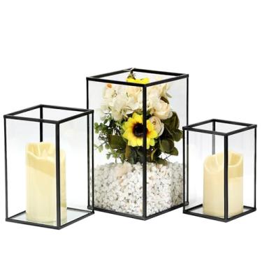 Imagem de PHOSPHOR Conjunto de 3 castiçais de vidro Hurricane para festa de casamento, férias, aniversário, decoração de casa, Lanter