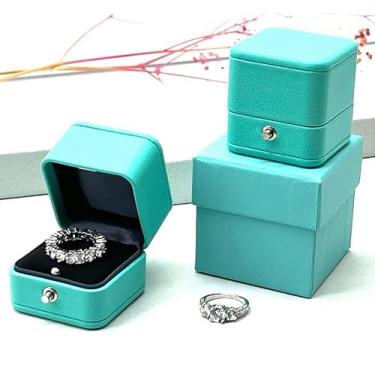Imagem de Caixa de anel de casamento de couro macio com design vintage de luxo clássico caixa de presente de noivado turquesa céu azul-petróleo - YJCBOX