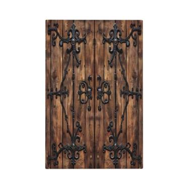 Imagem de BHGAHD Capa decorativa de placa de interruptor com porta de celeiro de madeira marrom vintage com design de ferragens de bronze antigo, 1 gangue sem dispositivo, capa de tomada em branco única, capas