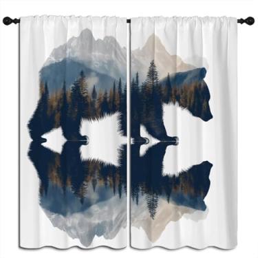 Imagem de Cortinas blackout de urso para meninos e meninas, decoração de casa, vida selvagem, montanhas florestas, reflexão, vintage, arte abstrata, isolamento térmico, bolso para varão, escurecimento, cortinas