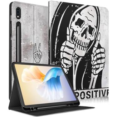 Imagem de Uppuppy Capa para Samsung Galaxy Tab S8 Plus/S7 Plus/S7 FE, 12,4 polegadas, caveira, fofo, esqueleto, fólio, meninas, meninos, gótica, divertida, assustadora