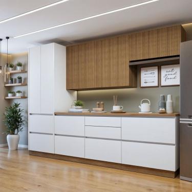 Imagem de Cozinha Completa Modulada 5 Peças 8 Portas 6 Gavetas Com Rodapé Norten Branco-nature