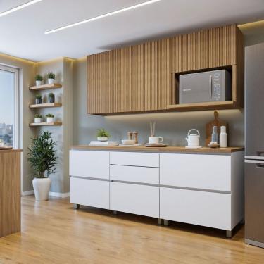 Imagem de Cozinha Completa Modulada 4 Peças 6 Portas 4 Gavetas Norten Branco-nature