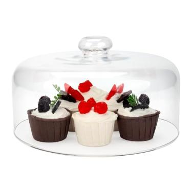 Imagem de KVMORZE Capa transparente de cúpula de bolo de 25,4 cm, suporte redondo de vidro, cloche de pastelaria para alimentos de plástico, tampa de bolo para suporte de bolo, bandeja de servir