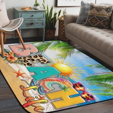 Imagem de Tapete de área para sala de estar, lavável à máquina, palavra praia, litoral, antiderrapante, tapete macio, para sala de estar, quarto, sala de jantar, berçário, cozinha, decoração de casa