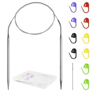 Imagem de Conjunto de agulhas de tricô circulares com agulhas de tricô de aço inoxidável de 5 mm de 40 polegadas (102 cm), agulha cega de olho grande, 10 peças de marcadores de ponto para tricô feito à mão