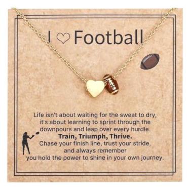 Imagem de The Budsea Colar de futebol e basquete para mulheres, colar com pingente de coração dourado para adolescentes, amantes de esportes, fãs, equipes, acessórios esportivos, joias, presente, Medium, Metal