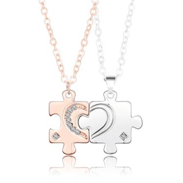 Imagem de Colar com quebra-cabeça, joias para mulheres, colar da amizade, presente de aniversário para casal, dia dos namorados, moderno, moderno, minimalista, criativo, presente de natal, presentes de amizade