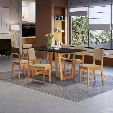 Imagem de Conjunto Sala De Jantar Dora Em Madeira Maciça 6 Cadeiras Boucle Bege