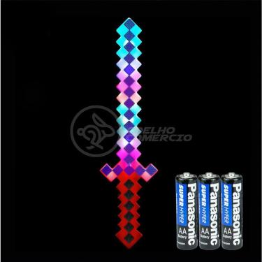 Imagem de Kit Brinquedo Espada Pixel Minecraft 58cm C/Som Luz+3 Pilhas