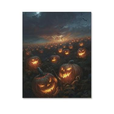 Imagem de HouLaiZhe Pôster de Halloween Remendo Abóbora Morcegos Tela Terror Impressões de Arte de Parede Decorações de Halloween Decoração de Parede Estética Gótica para Sala de Estar Quarto 16 x 20 polegadas