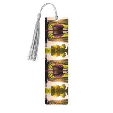 Imagem de Vinho tinto - Conjunto de 5 peças de marcadores de livro de madeira com borlas, madeira natural para livros e diários, presente para amantes de livros.