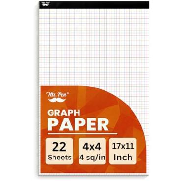 Imagem de Mr. Pen - Papel quadriculado, 22 folhas, 43 x 28 cm, 4 x 4 (4 quadrados por polegada), forro colorido, papel gráfico, papel quadriculado, bloco de papel milimetrado, grade de 1/4 de papel milimetrado de 1/4 polegada, papel de esboço, papel milimetrado grande