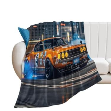 Imagem de HouLaiZhe Cobertor super macio flanela vintage carro vintage JDM pneus queimados cobertores leves refrescantes para sofá-cama cadeira sofá carro viagem ao ar livre leve quente 127 x 152 cm