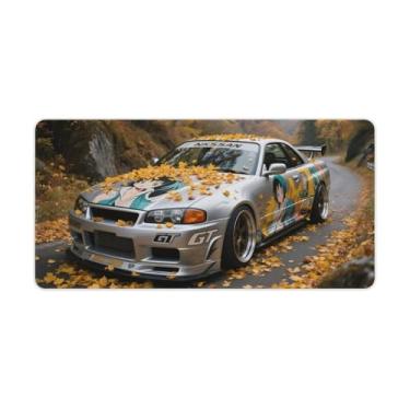 Imagem de HouLaiZhe JDM Tapetes de mesa de carro JDM R32 carro esportivo folhas caídas outono gaming mouse pads tapetes grandes para teclado de mesa tapete de computador 30 x 60 cm