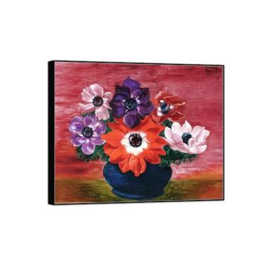 Imagem de BMZFYBS Pintura de arte de parede de flores - imagem de decoração vintage - buquê de anêmonas - impressões em tela de moldura preta para sala de estar 30 x 35 cm 12 x 13 polegadas