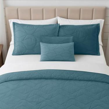 Imagem de Clara Clark Colchas tamanho solteiro – Conjunto de colcha para todas as estações, conjunto de cama leve de trama Pinsonic – Conjunto de colcha de solteiro de 5 peças com fronhas, azul pedra - Elipse