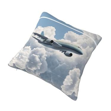 Imagem de Airplane Art - Almofada quadrada decorativa - Design reversível, zíper oculto, poliéster macio para sofá, cama e carro - Hipoalergênico 56 x 56 cm