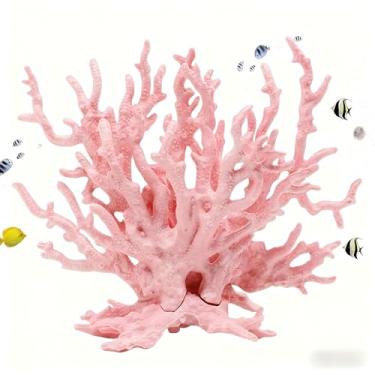 Imagem de Civore Decoração de aquário coral rosa artificial - Plantas de aquário de plástico, ornamento realista de paisagem aquática para peixes Betta, camarão e paisagismo de pequenos tanques (rosa)