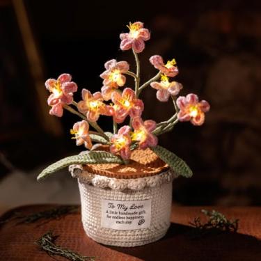 Imagem de ANZRLE Lâmpadas Forget Me Not Flowers, flores artificiais de crochê com luzes noturnas, abajur de mesa sem fio – Ideias de presente feminino para o Natal, Dia dos Namorados, Dia das Mães, decorações